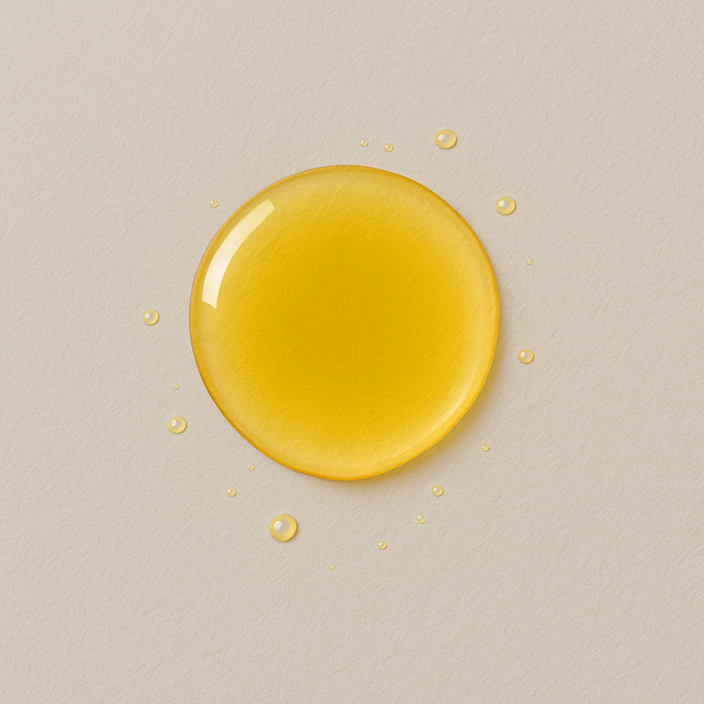 Yellow droplet vitamin D3 on a beige background
