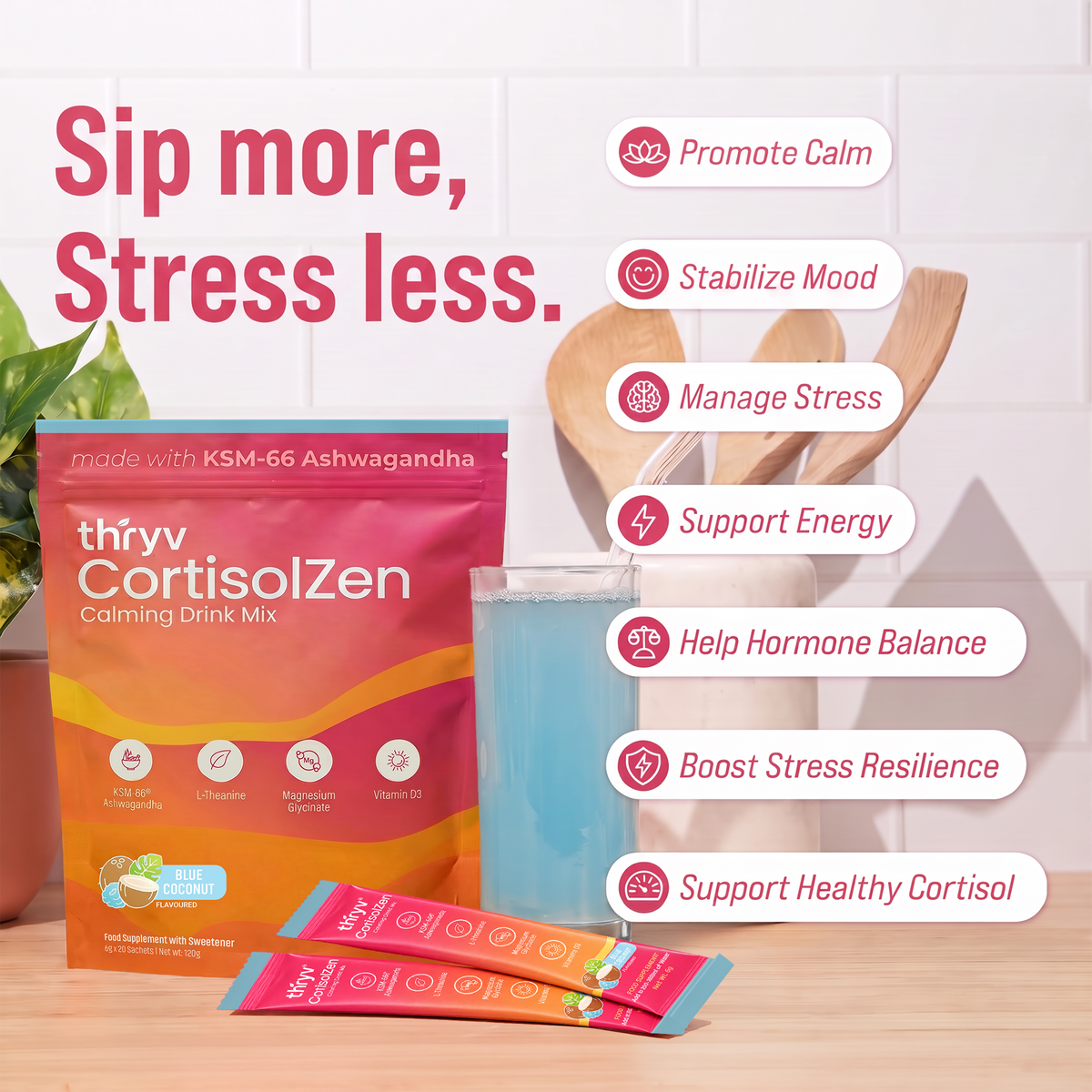 Thryv CortisolZen - Blue Coconut - Cortisol Drink Sachets